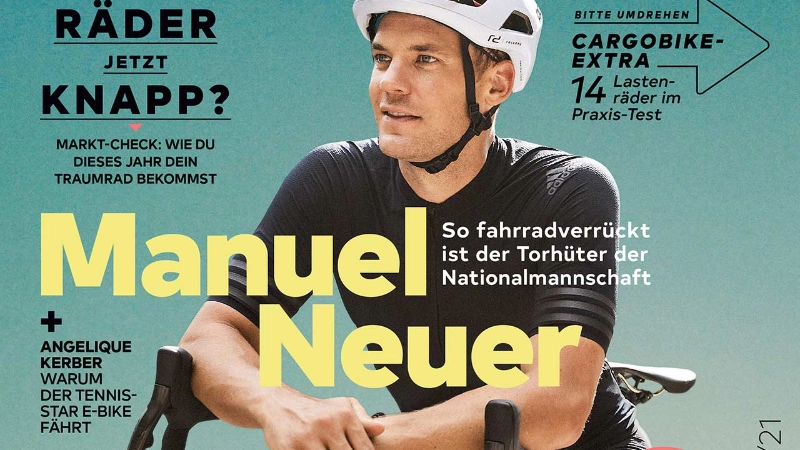 Das Cover des Fahrradmagazins KARL mit JobRad-Spezial! Darauf zu sehen ist Manuel Neuer und es der Schriftzug "So fahrradverrückt ist der Torhüter der Nationalmannschaft"