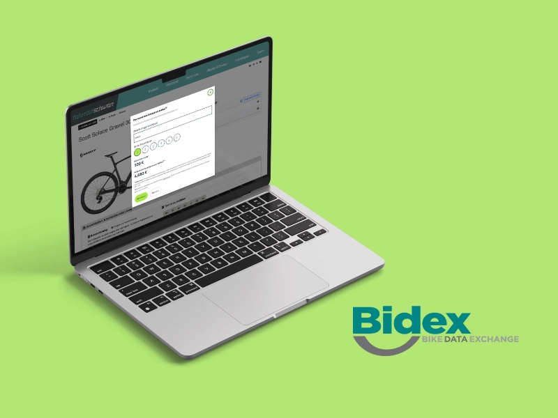 Mockup Preis Widget am Laptop mit Bidex Logo