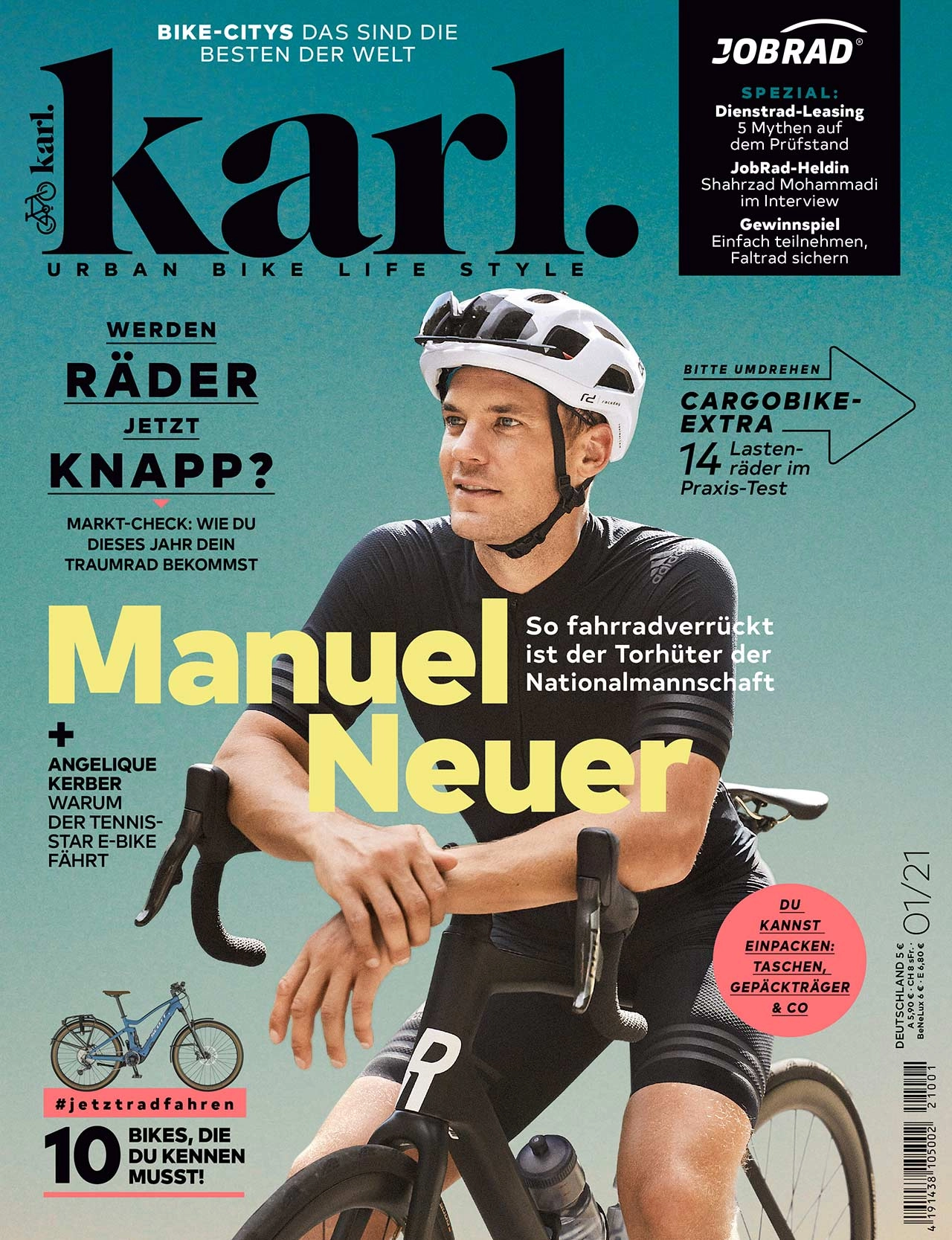 Das Cover des Fahrradmagazins KARL mit JobRad-Spezial! Darauf zu sehen ist Manuel Neuer und es der Schriftzug "So fahrradverrückt ist der Torhüter der Nationalmannschaft" Das Cover des Fahrradmagazins KARL mit JobRad-Spezial! Darauf zu sehen ist Manuel Neuer und es der Schriftzug "So fahrradverrückt ist der Torhüter der Nationalmannschaft"