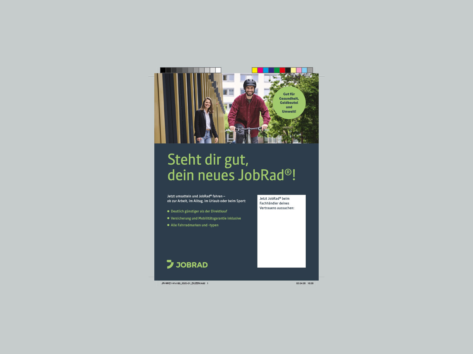 Vorschau der Druckdatei für die JobRad Anzeige im Hochformat